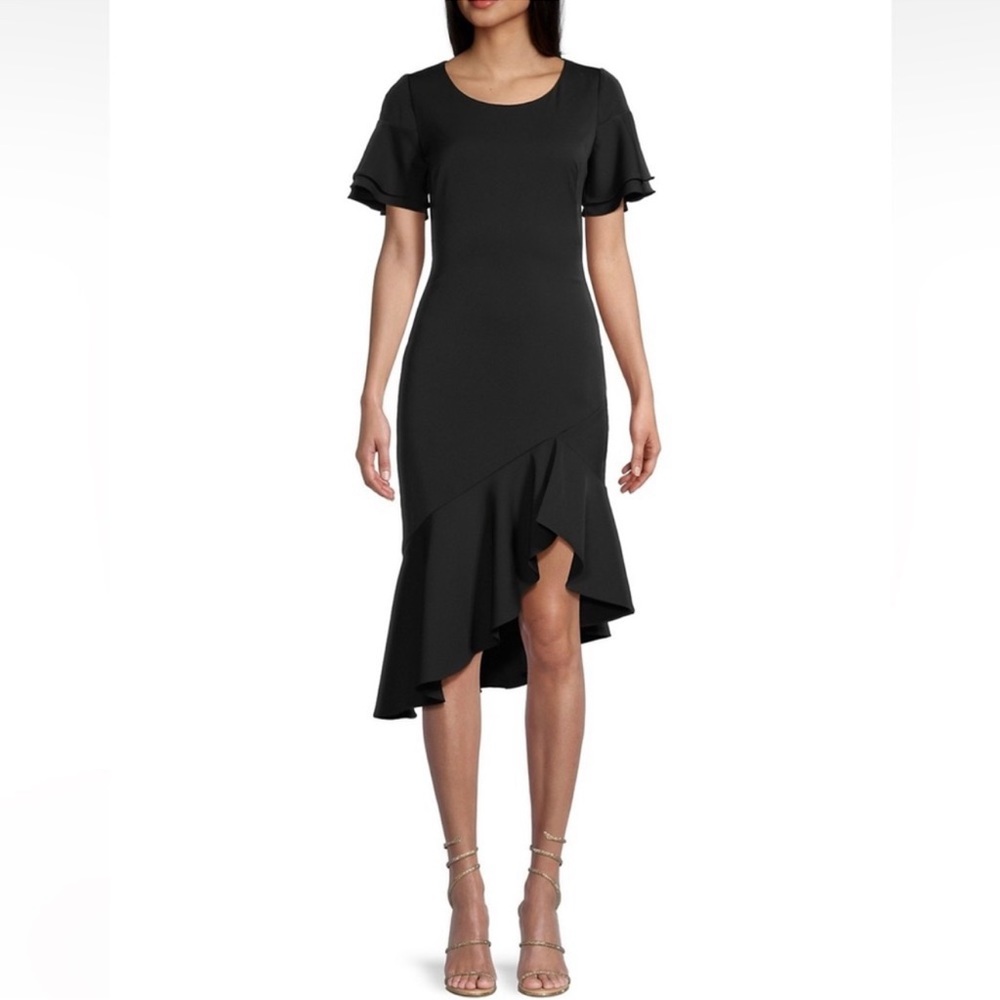 Black Halo ❗️ Ruiz Asymmetric Black Ruffles Dress size 2